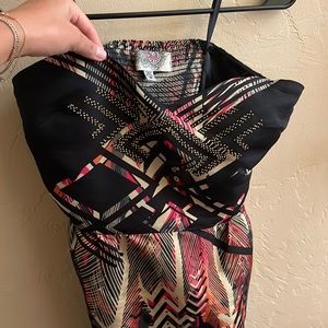 Ecote black feather strapless mini dress, size M